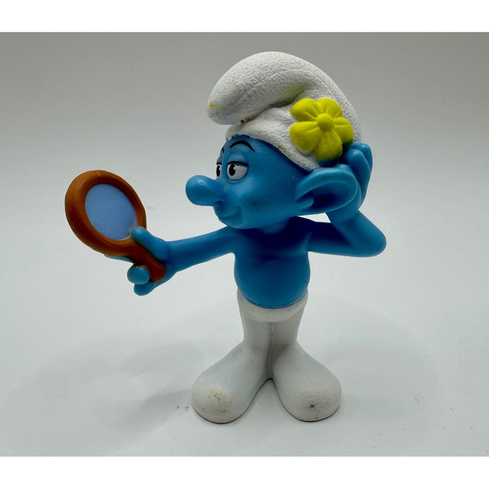 Payo McDonalds The Smurfs Vanity‎ Smurf Figure 2011 Blue Mirror Happy Meal Toy - Picture 5 of 8